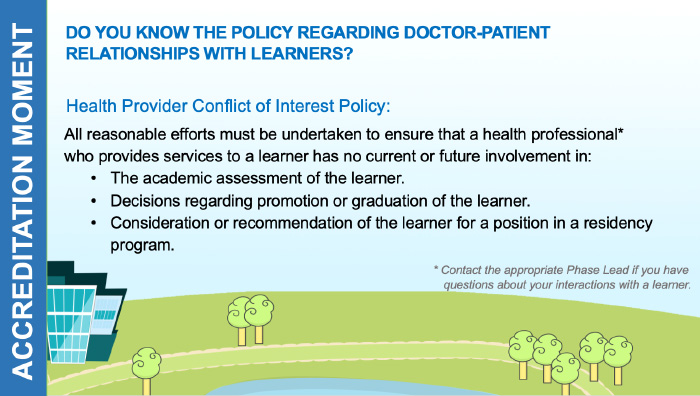 Graphic regarding knowing policy related to doctor-patient relationships with learners